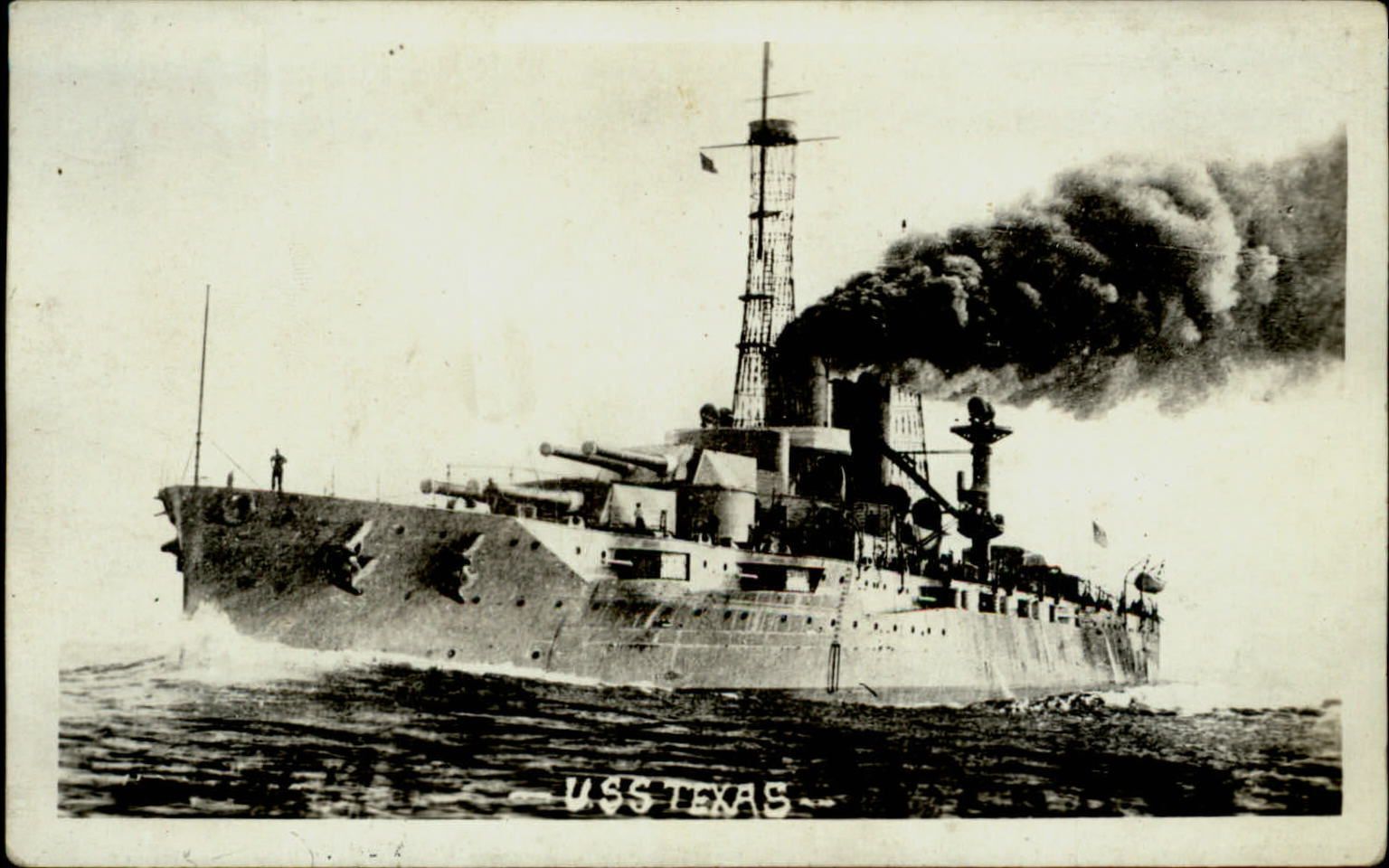RPPC USS TEXAS BB-35 US Navy warship 1918-1930s real photo postcard