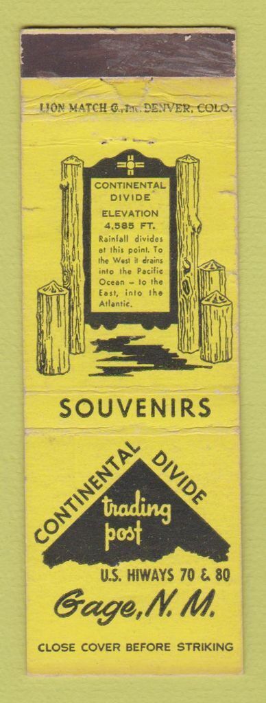Matchbook Cover - Continental Divide Trading Post Gage NM WEAR