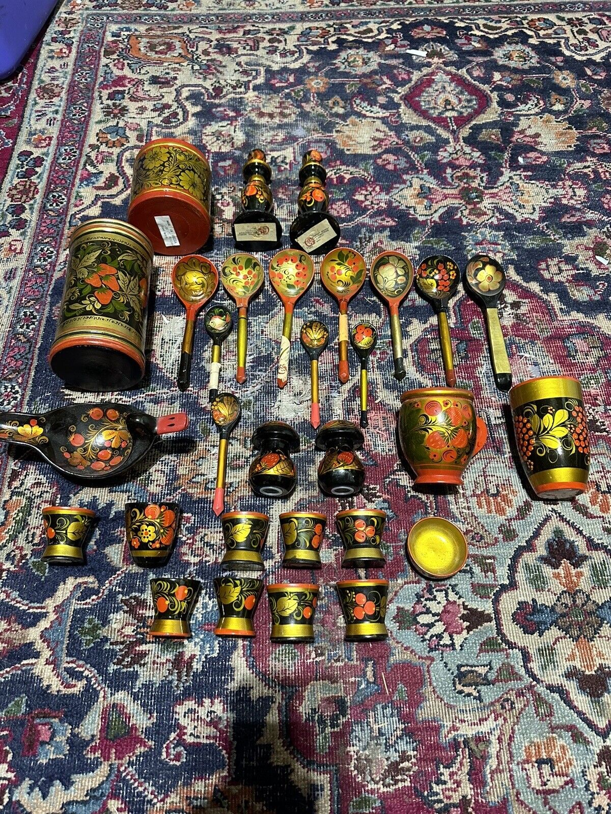 Vintage Khokhloma Russian Lacquer Ware Lot Of 30 Items
