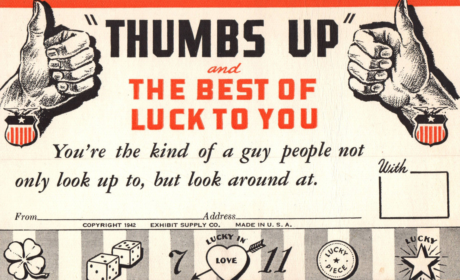 1942 WW2 Thumbs Up  Postcards Unused Exhibit Supply Co.