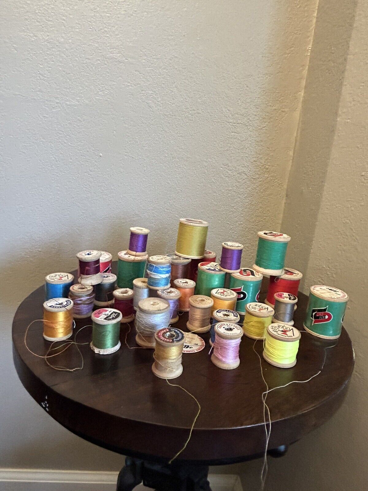 Lot of Vintage Wooden Sewing Thread Spools, Various Sizes & Brands