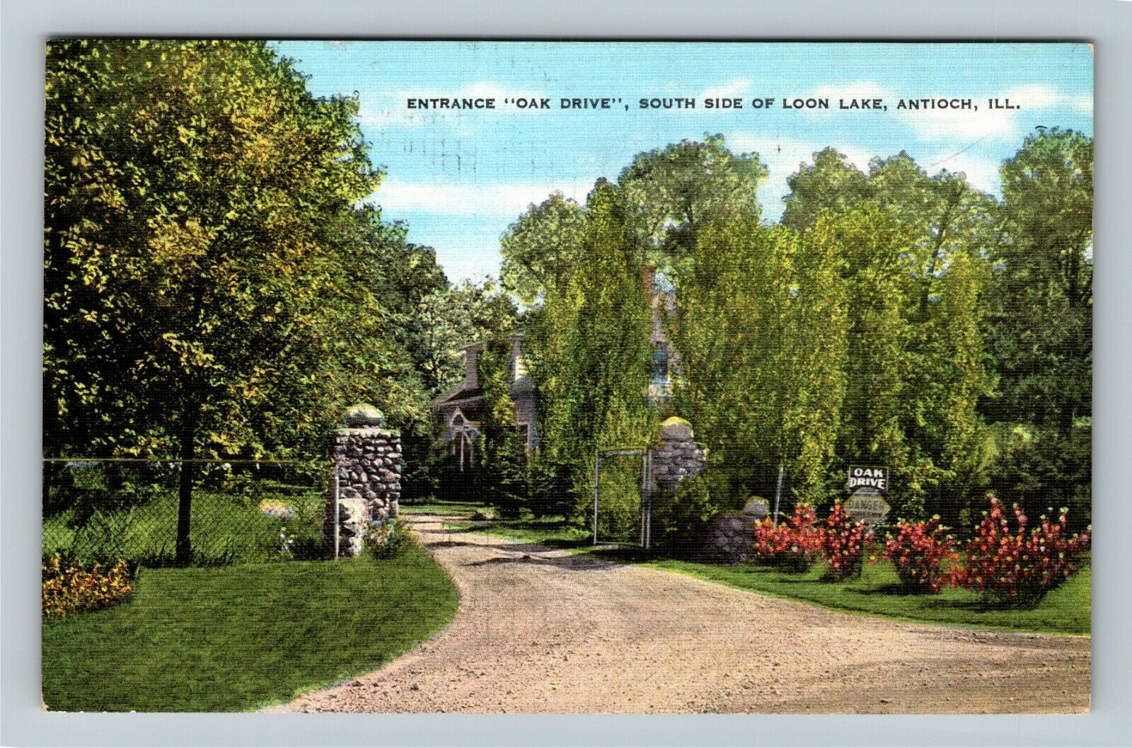 Antioch IL-Illinois, Entrance, Oak Drive, Loon Lake South  Vintage Postcard