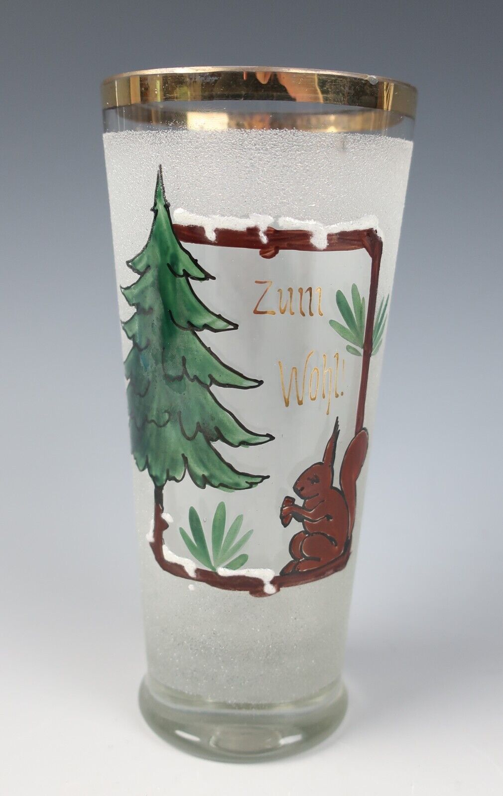 Antique German Enameled Beer Glass 1/4 Liter Squirrel Forest Bavaria Tankard
