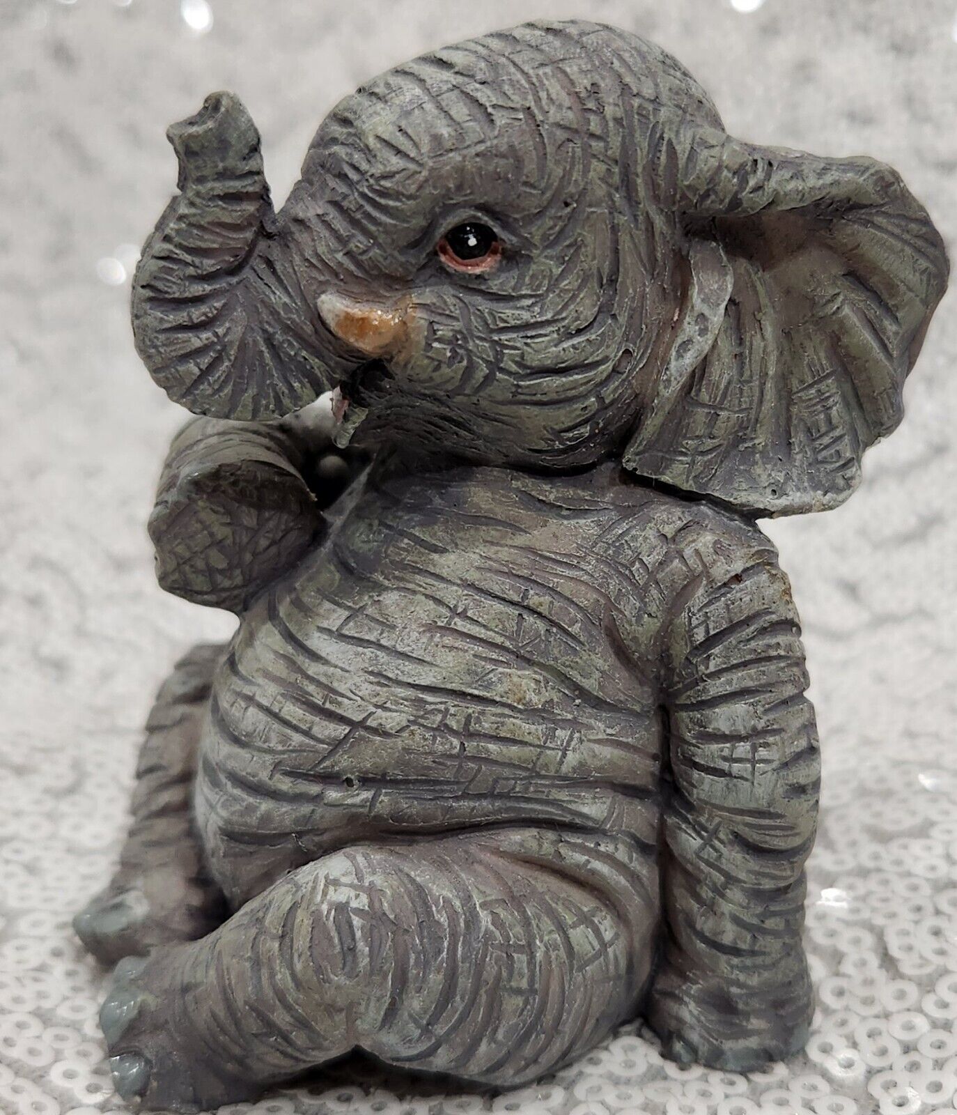 Young\'s Inc Baby Elephant sitting With Trunk Up For Good Luck Retired