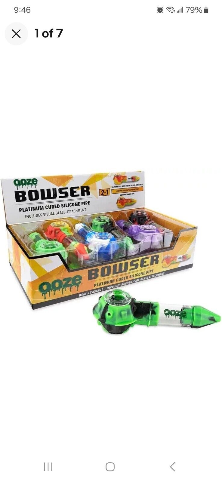 OOZE BOWSER PLATINUM CURED SILICONE HERBS AND TOBACCO  SMOKING PIPE  ASST COLORS