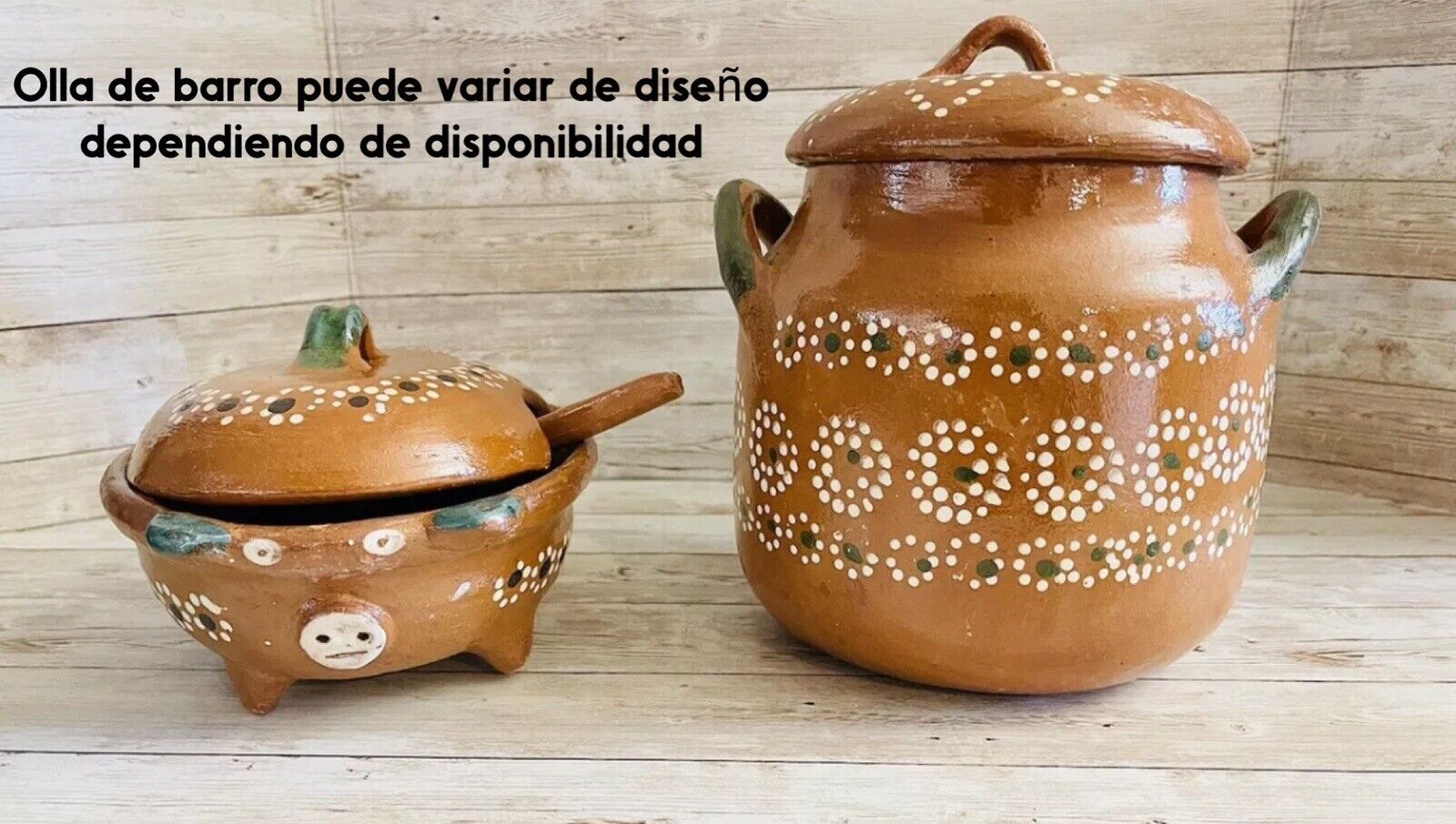 Terracota Clay Pot & Pig Salsero With Spoon Olla De Barro Y Salsero Con Cuchara
