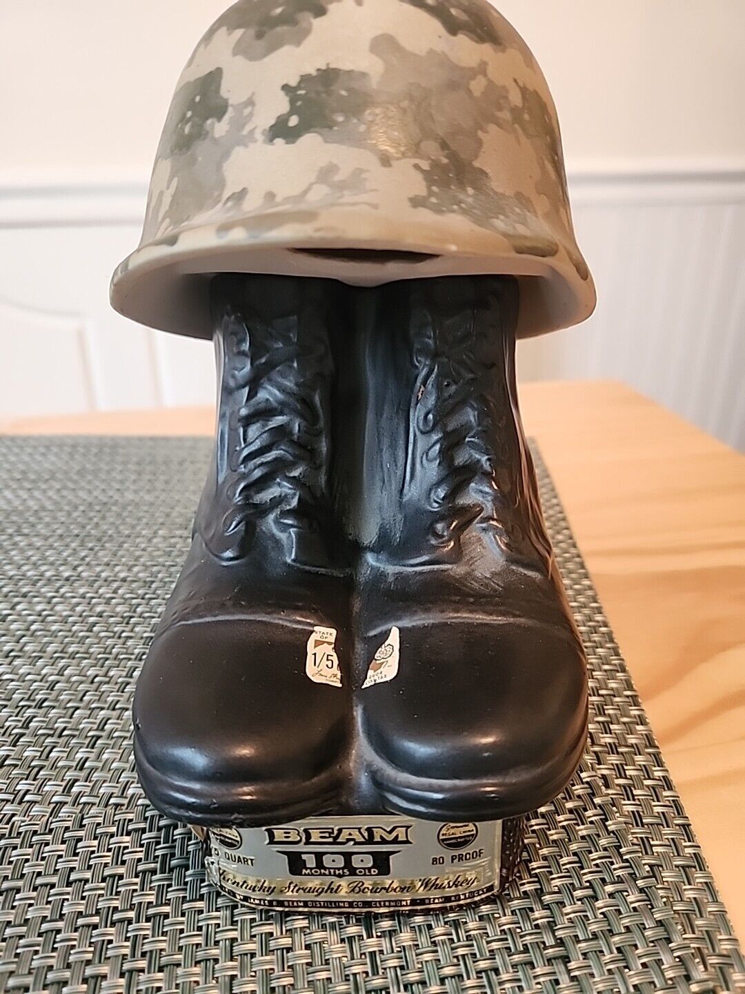 Vintage 1975 Jim Beam Army Military boots and Helmet Whiskey Decanter 