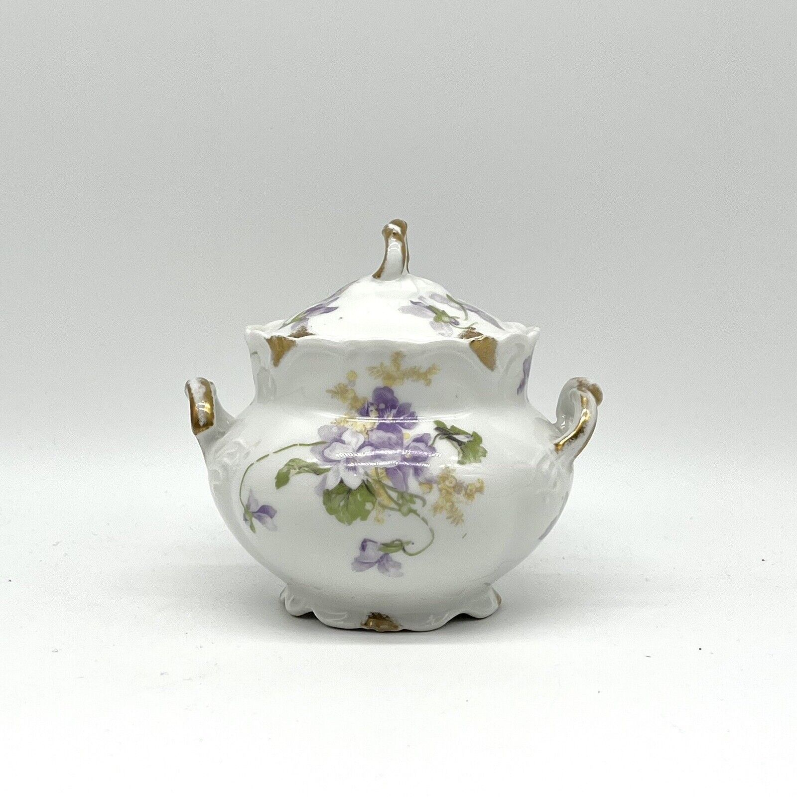 Antique C Ahrenfeldt Limoges France Depose Sugar Bowl w/ Lid Violet Floral ***