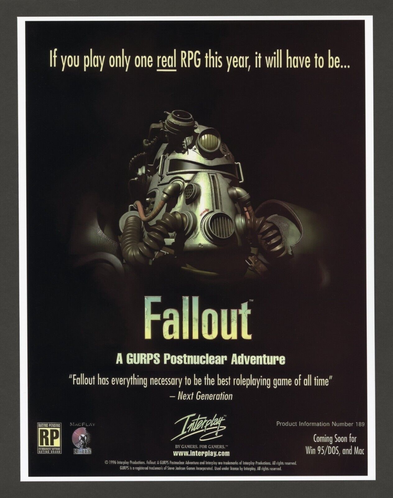 Fallout 1 PC Game 1997 Big Box Full Page Promo Ad Wall Art Print Poster - Glossy