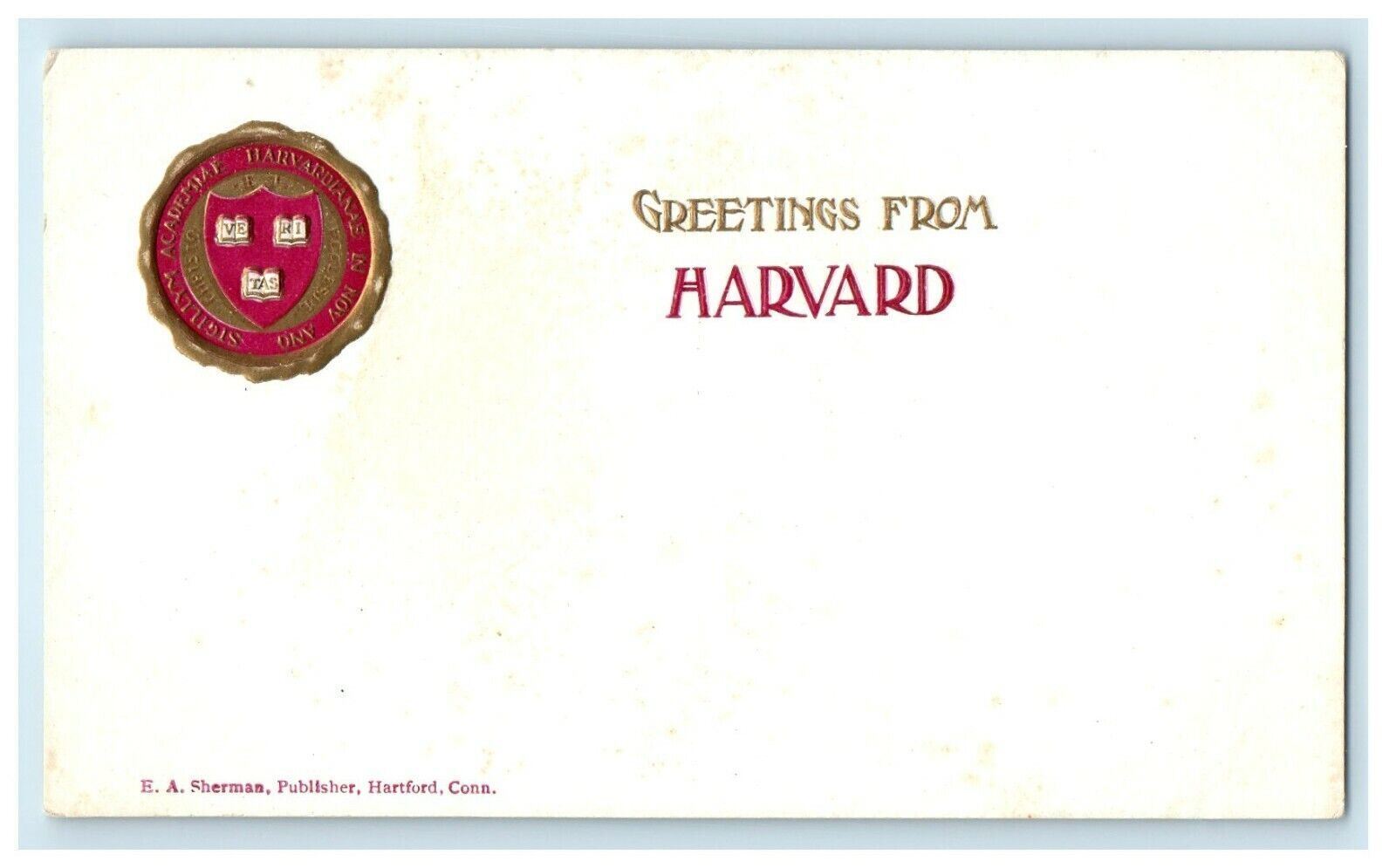 Greetings From Harvard University Massachusetts MA Embossed Unposted Postcard