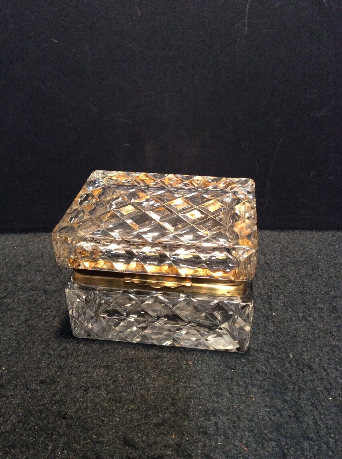 Antique Bohemian Czech Cut Glass Crystal Bronze Casket Jewelry Dresser Box 