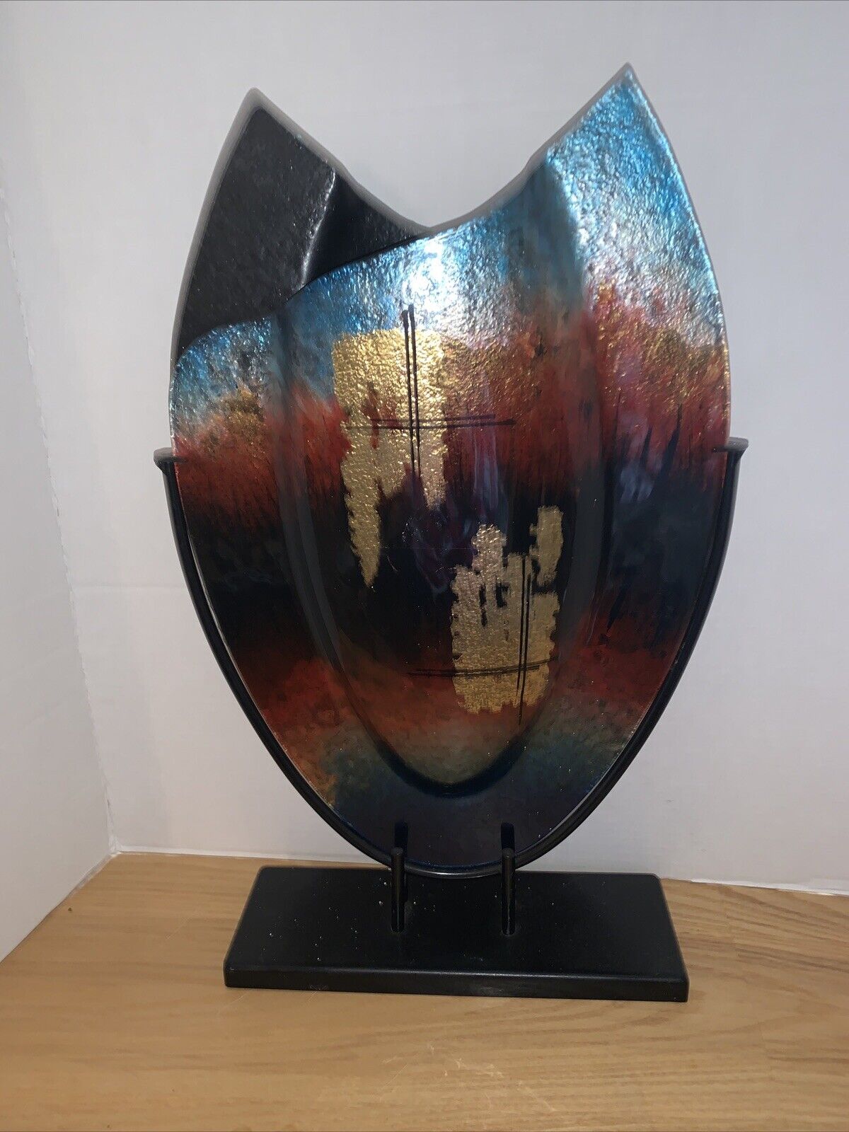Deco/metal/glass Vase Art For Office Or Home With Stand Fused Glass Or Metal??