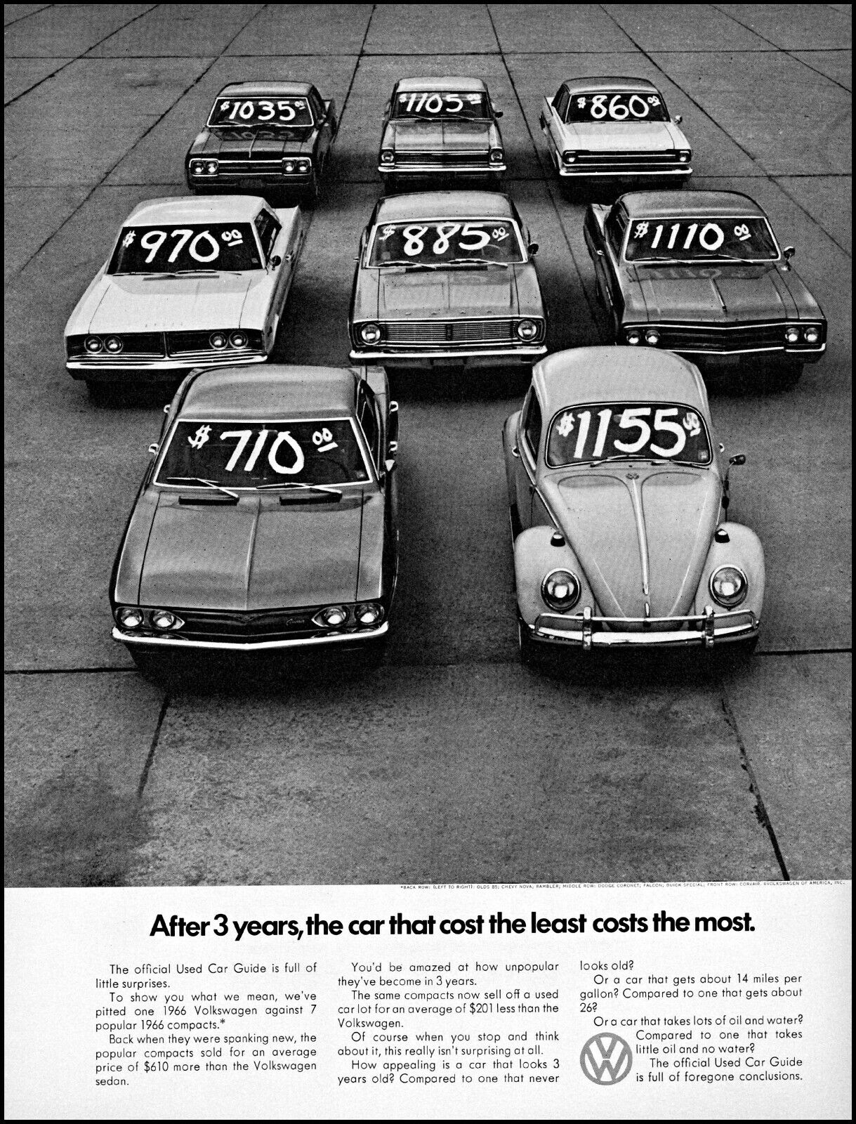 1969 VW Volkswagen 1966 value used car lot comparison retro photo print Ad adL95