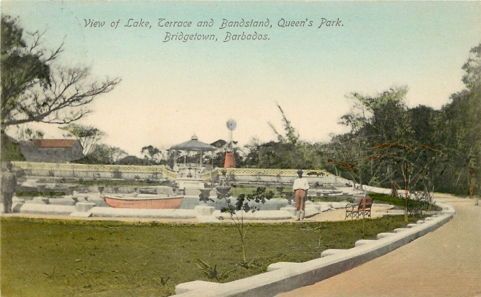 c1900 Postcard View of Lake Terrace & Bandstand Queen's Park Bridgetown Barbados