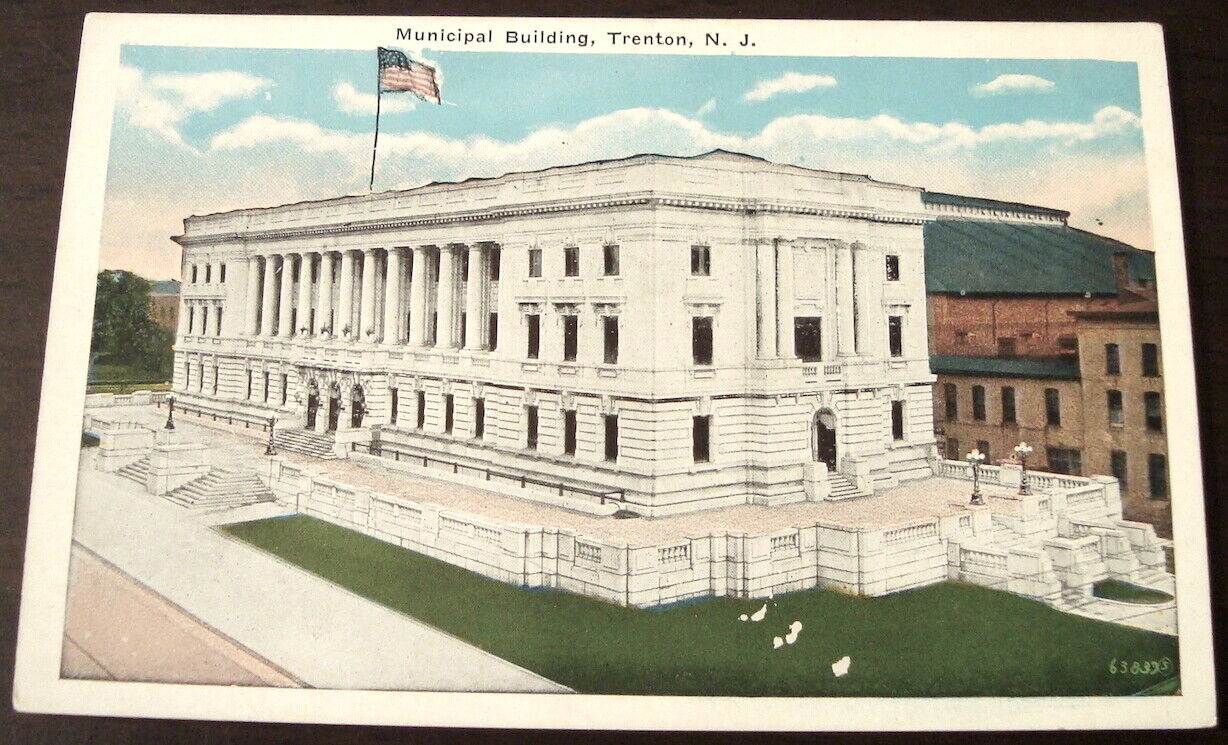 Trenton New Jersey c1920\'s Municipal Building, U. S. Flag, architecture