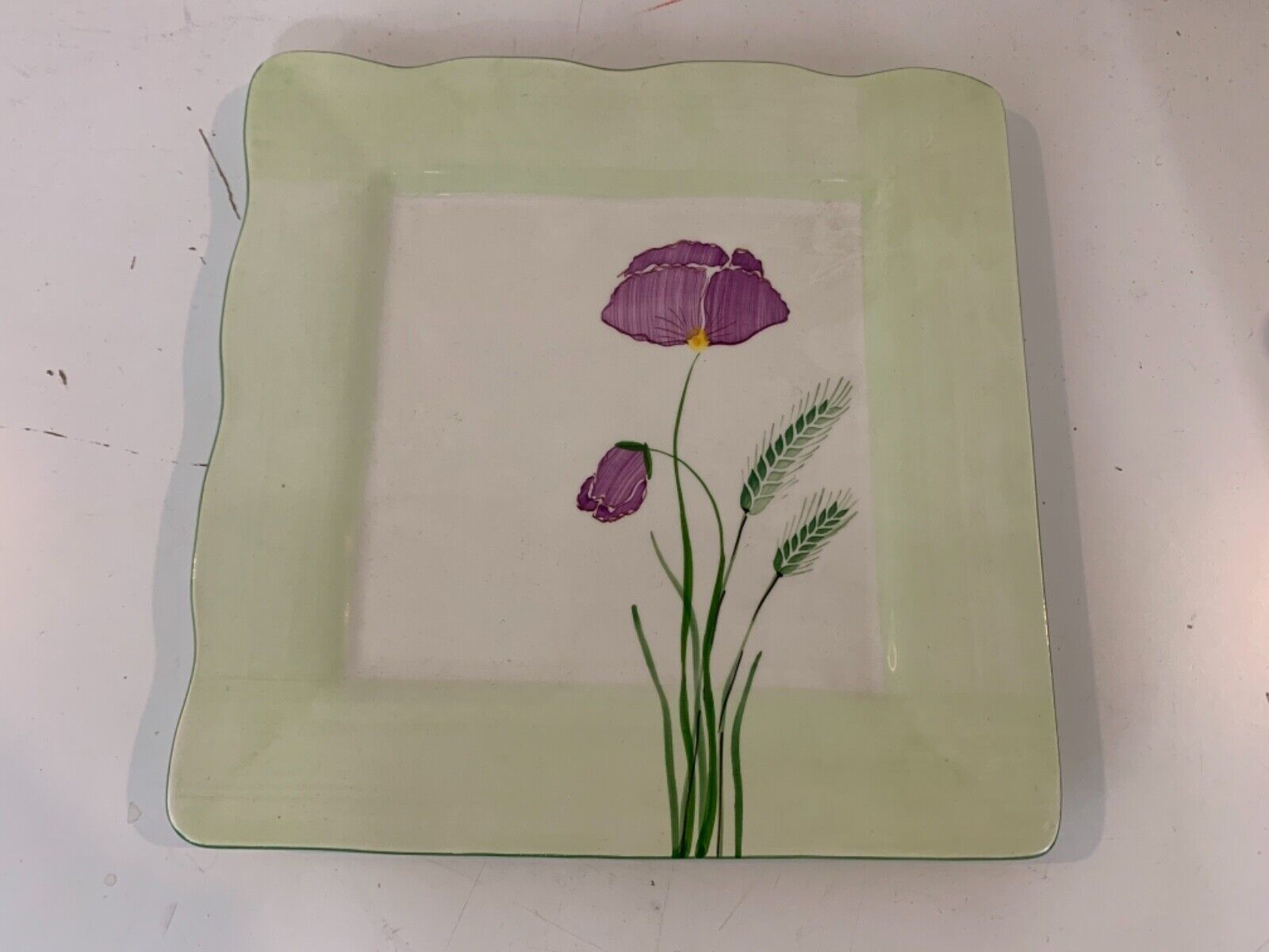 Vintage Tierra Fina Porcelain Hand Painted Plate with Purple Floral Decorations