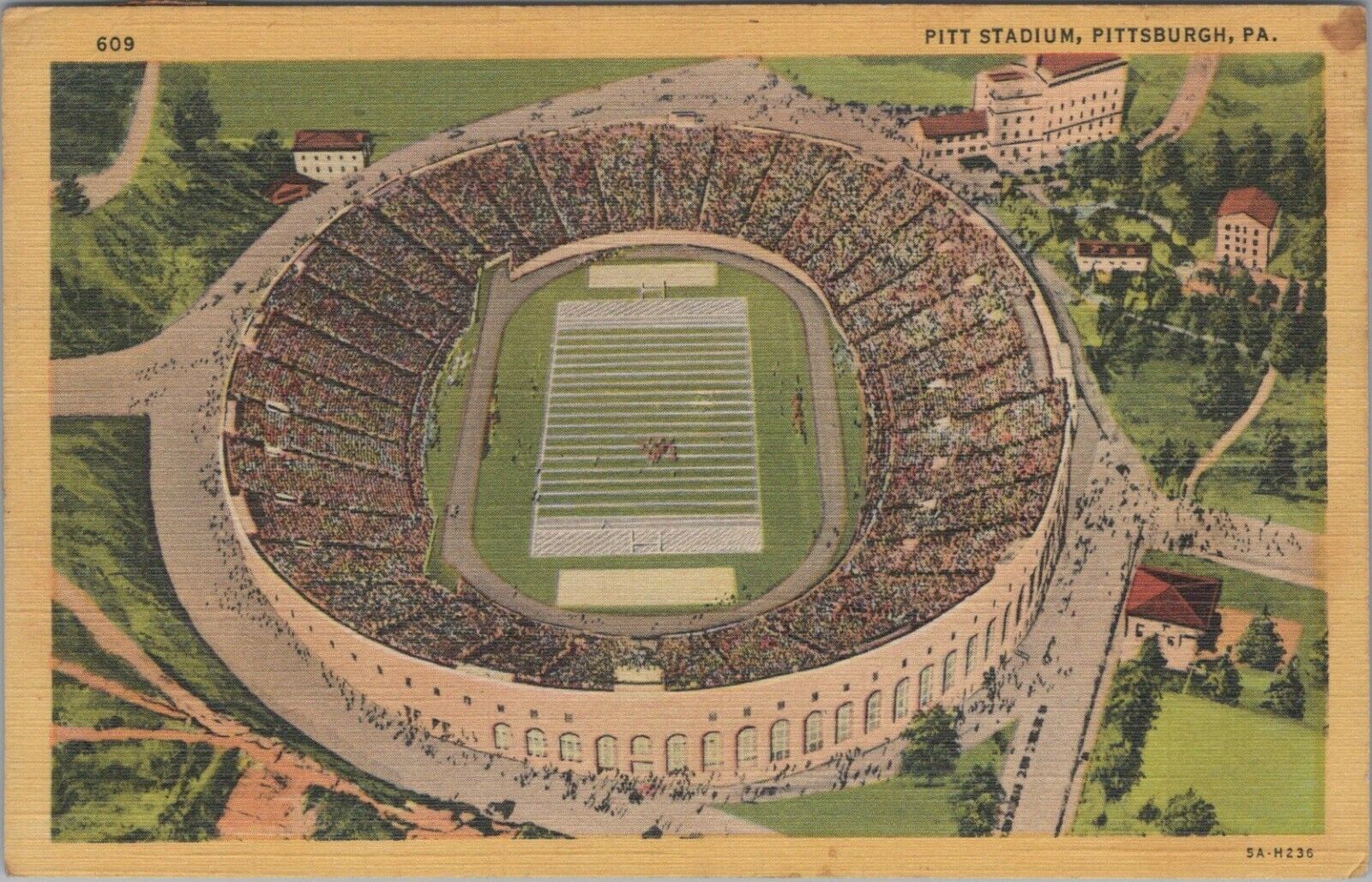Pitt Stadium Pittsburgh Pennsylvania Posted Stadium Linen Vintage Post Card
