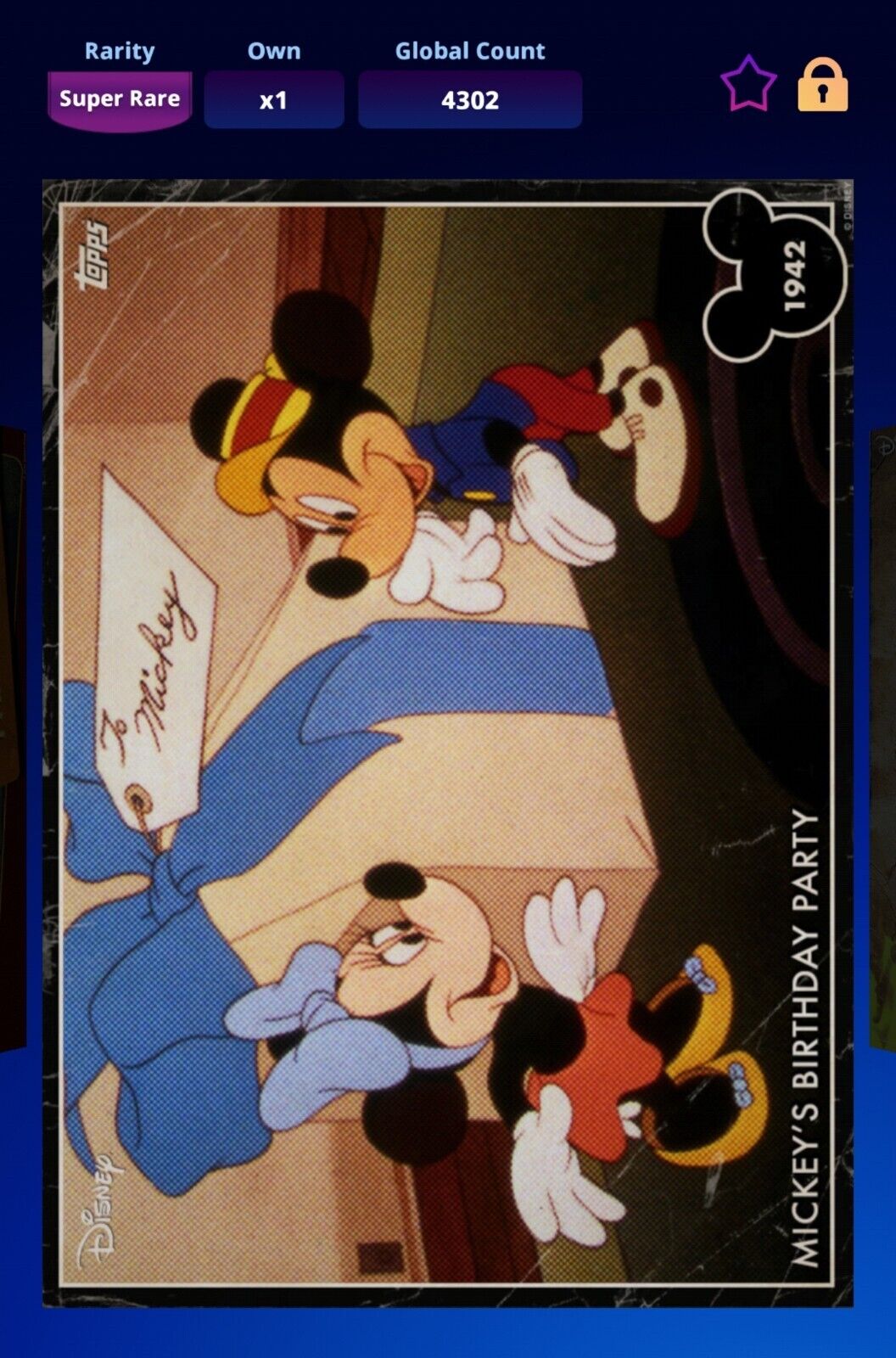 2020 Topps Disney Collect Super Rare Vintage Mickey 1942 Mickey\'s Birthday Party