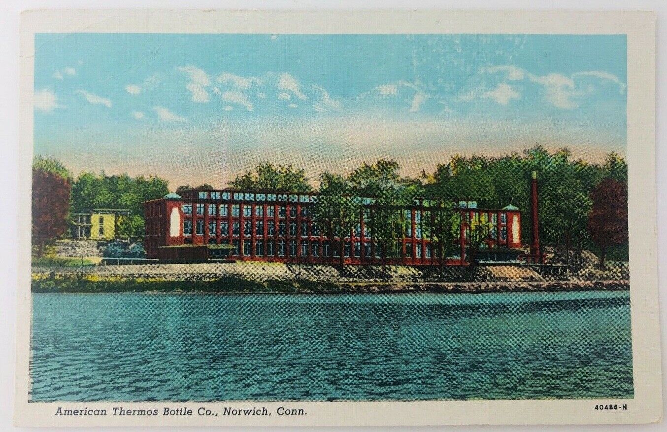 Vintage Norwich Connecticut CT American Thermos Bottle Company Linen Postcard