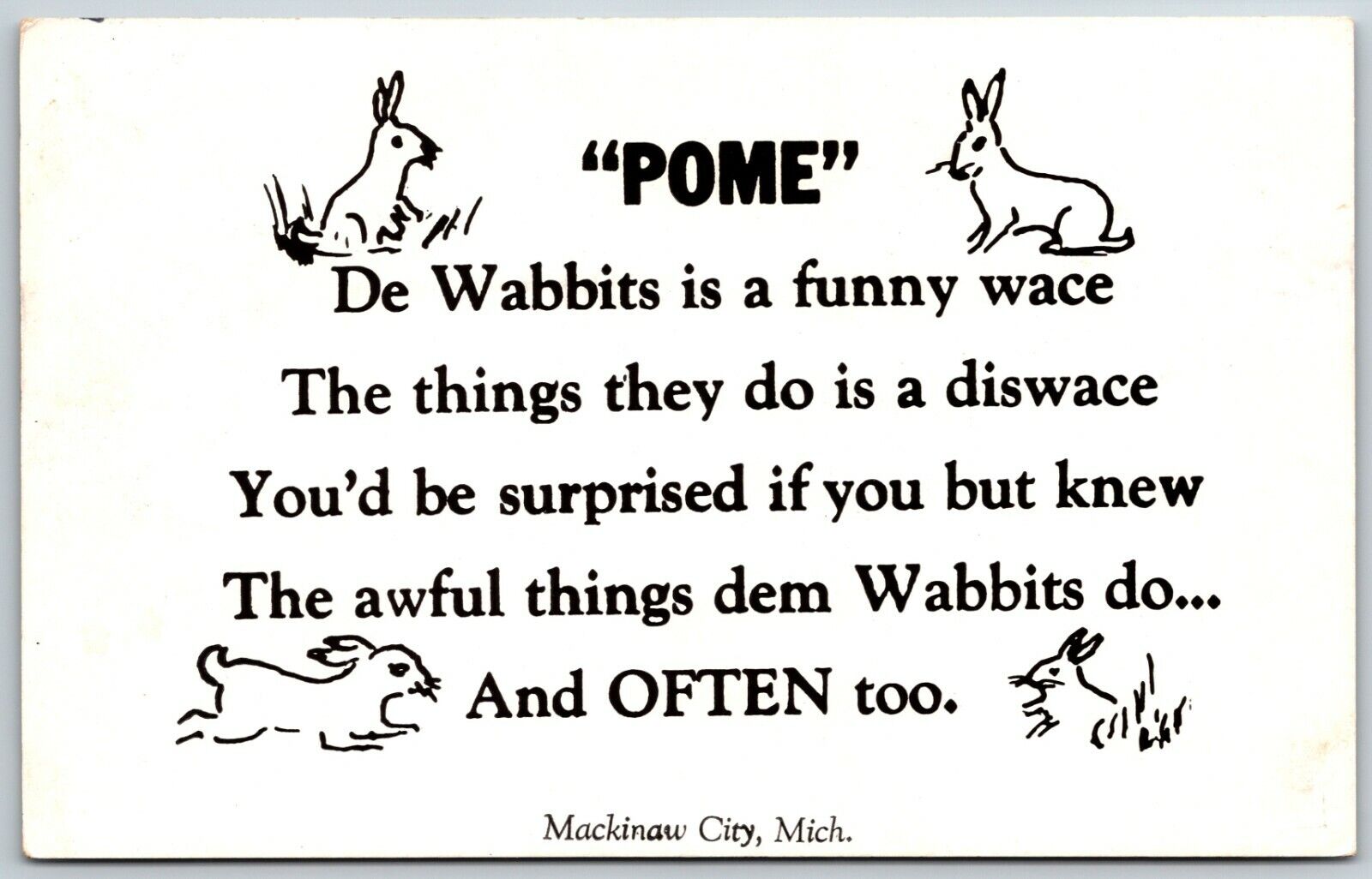 Rabbit Poem, De Wabbits is a Funny Wace, Comic - Postcard