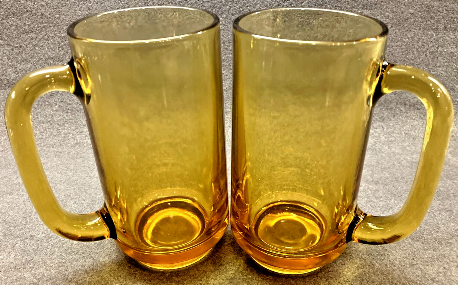 Hazel Atlas Swedish Style Gold Amber Glass Beer Mug Stein 14oz Set of 2  VTG