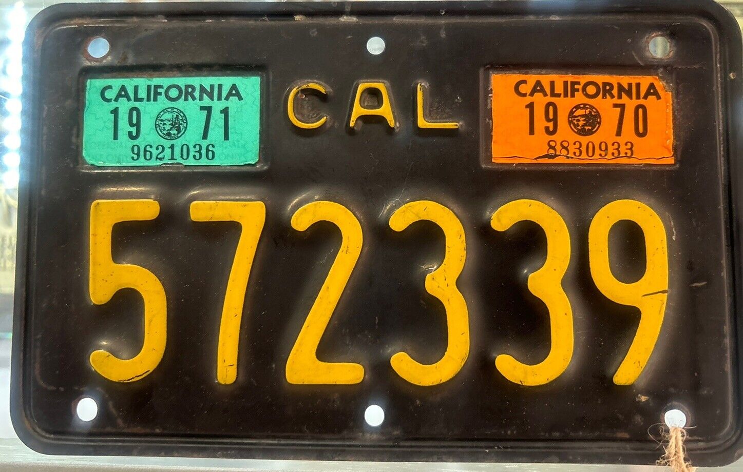 1963 California Motorcycle License Plate 1970 Validation DMV Clear Very Nice OG