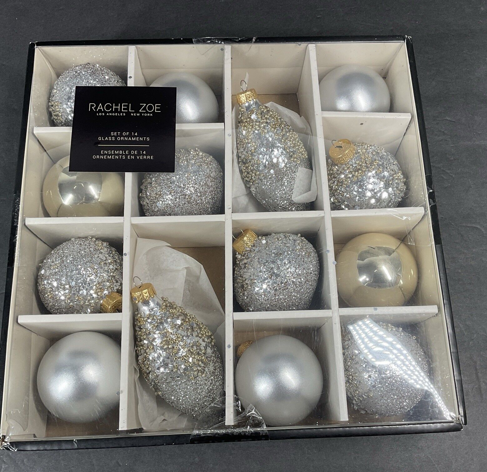 Rachel Zoe Set Of 14 Glass Christmas Ornaments New In Box