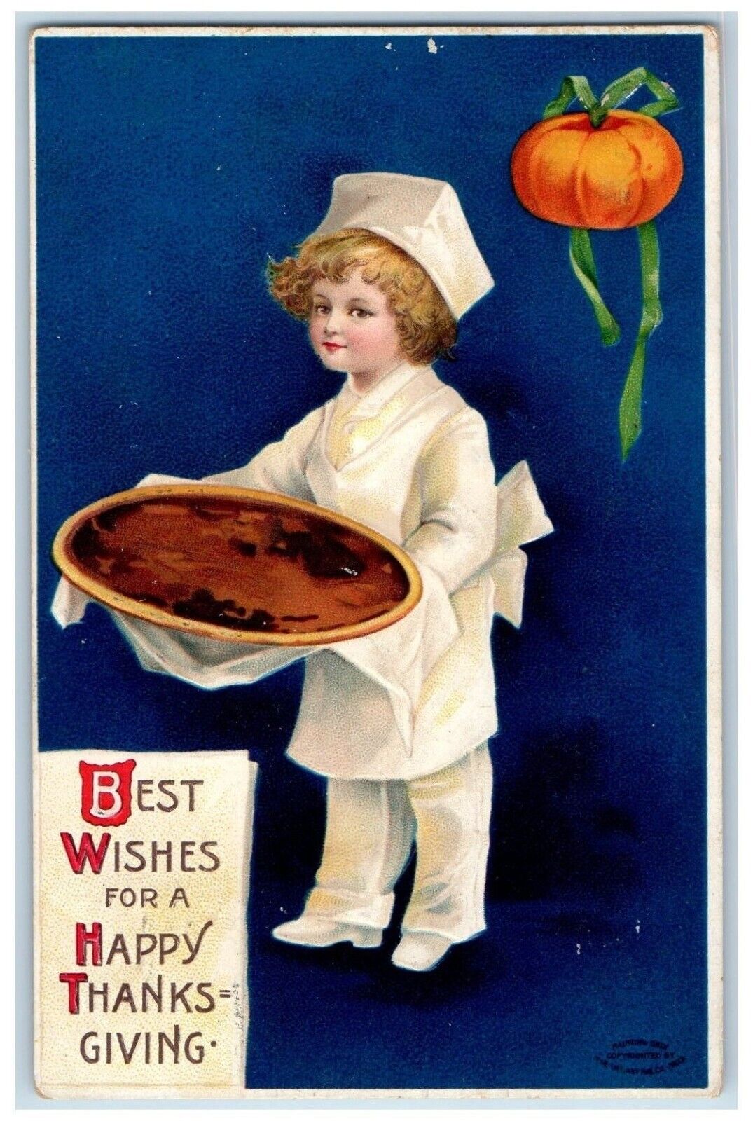 1910 Thanksgiving Chief Boy Serving Pumpkin Pie Clapsaddle Embossed Postcard