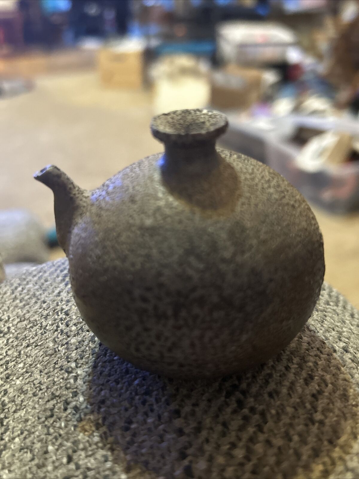 Mini Asian Ceramic Water Dropper Calligraphy Raku? Blk/Grey/Brn  2.25” By 2.75”