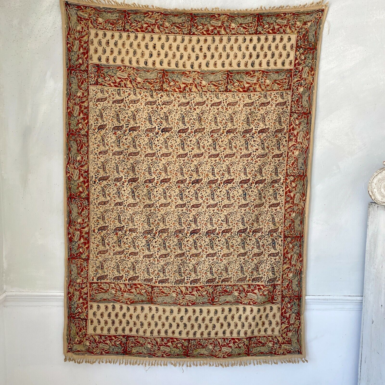 Vintage kalamkari textile paisley tablecloth bedcover hanging textile upholstery