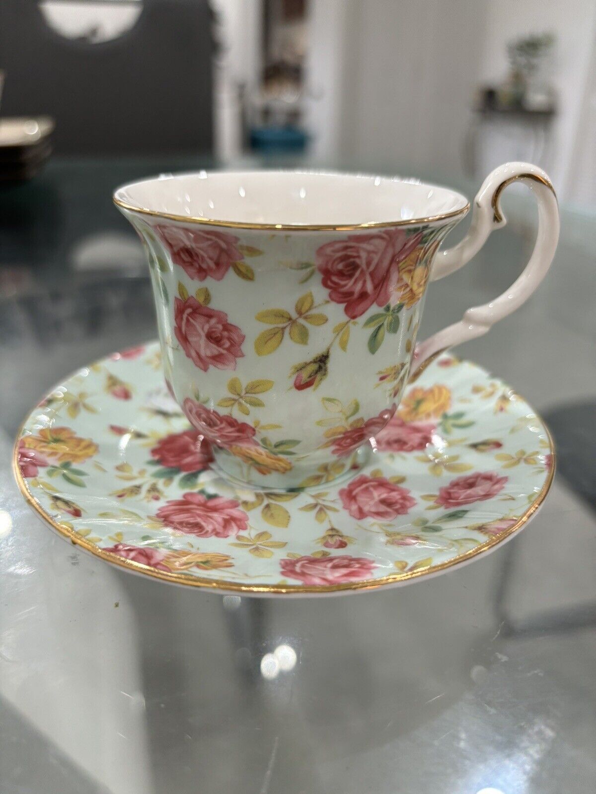 Gracie China Victorian Floral Rose Chintz Tea Cup & Saucer Set