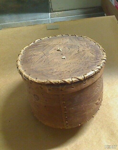 Vintage Woven Wood Herb Container w/Lid Native American?