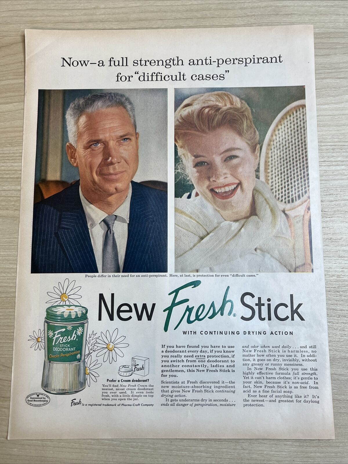 Fresh Stick Deodorant Anti-Perspirant 1957 Vintage Print Ad Life Magazine