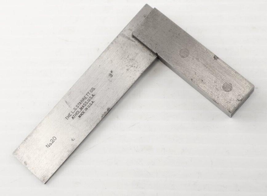 3” L. S. Starrett Co. No. 20 Steel Square / Machinist Vintage Hand Tool