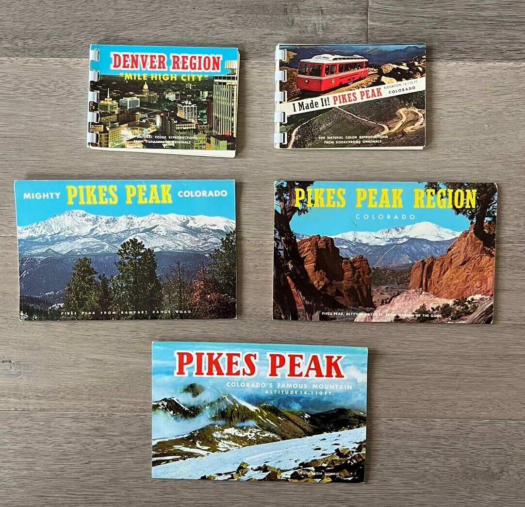 Vintage 70s Lot of 5 Colorado Pikes Peak POSTCARD FOLDER BOOKS VARIETY 1975