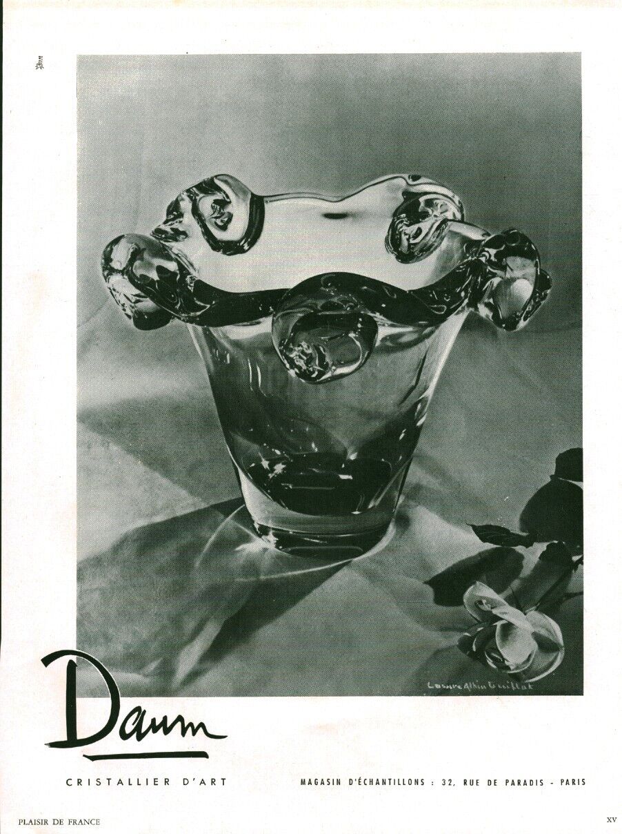 1950 Daum Antique Vase Art Crystal Magazine Advertising