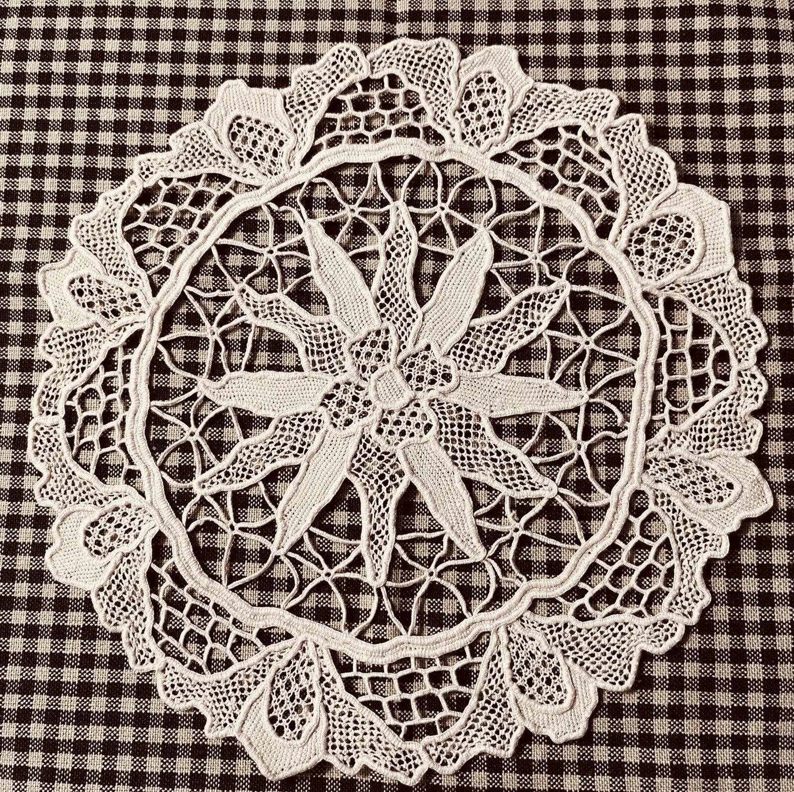 Sardinian Vintage Hand Made Doily Embroidery on Needle Netting 8 1/2\