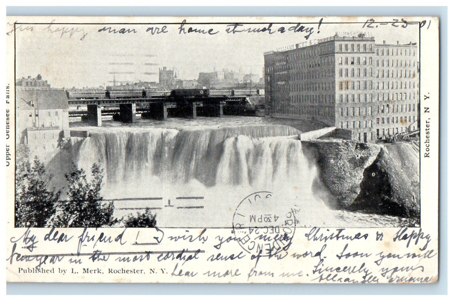1901 Upper Genesee Falls, Rochester New York NY PMC Posted Antique Postcard