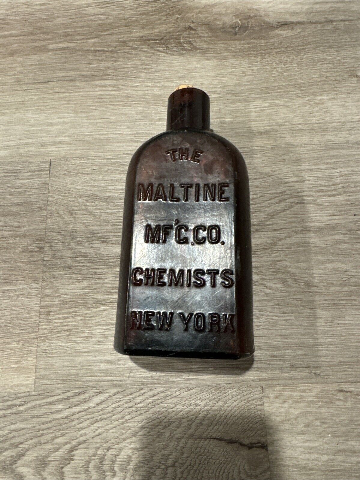Antique The Maltine Mfg Co Chemists New York Amber Glass Bottle Embossed 7.5\
