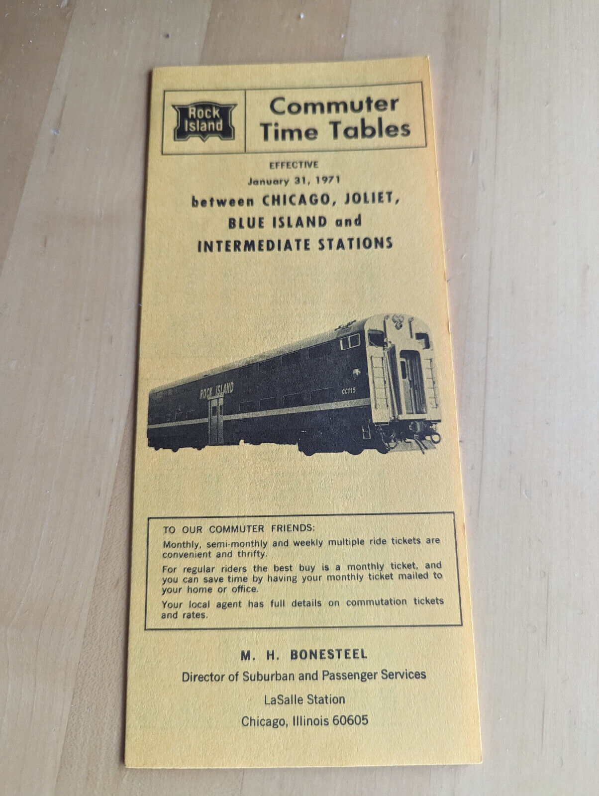Rock Island Commuter Timetable effective January 31, 1971
