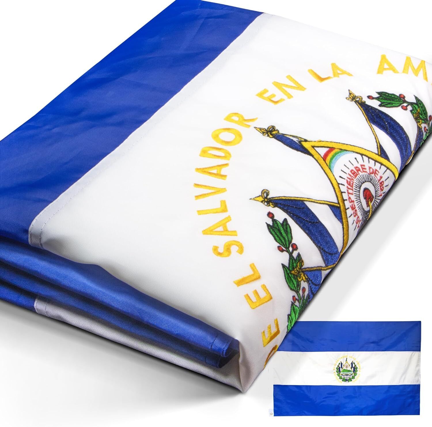 Anley EverStrong Embroidered El Salvador Flag 3x5 Ft - Nylon Salvadoran Flag