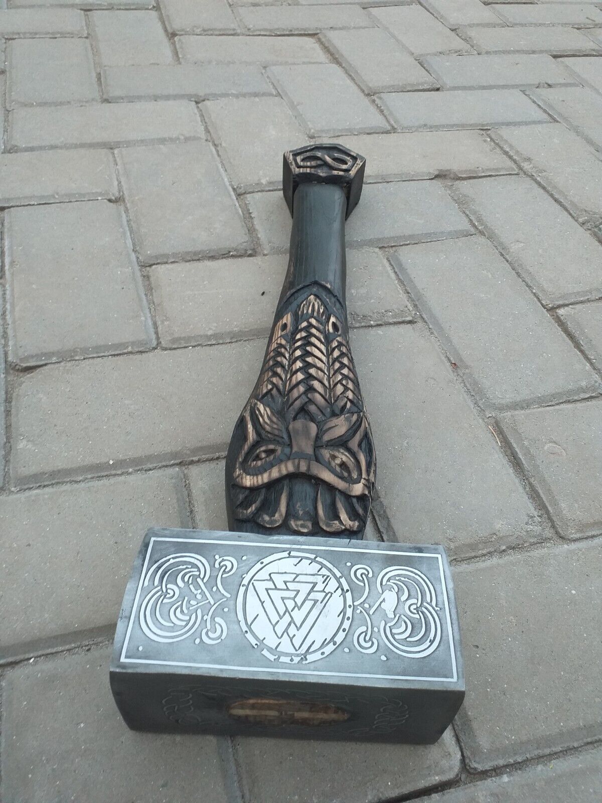 Hand made Viking war Thor, Medieval Valknut symbol Hammer, Engraved Hammer Gift