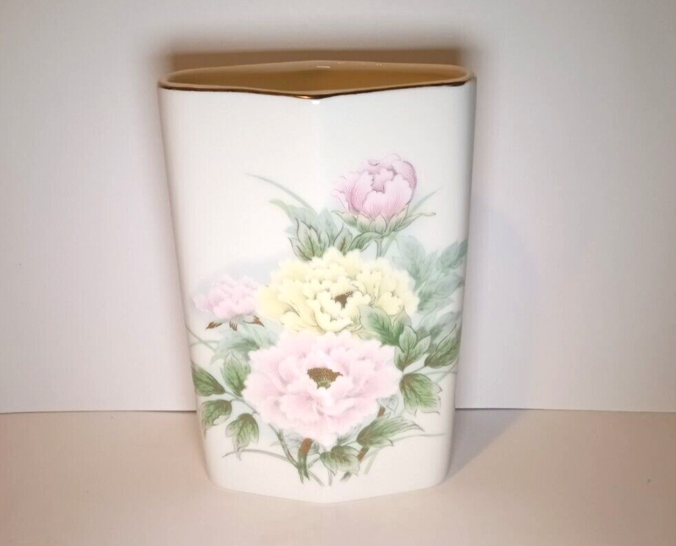 Royal Peony Japanese Porcelain Gold Trim Floral Vase- Price Reduced
