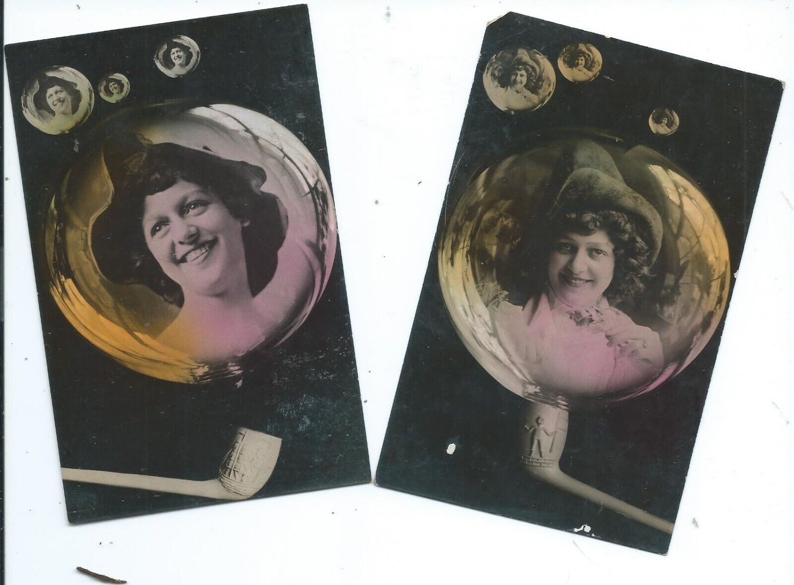 RPPC vintage ROTOGRAPH Postcards Ladies in Bubbles Real Photos 1912 Pipe Dreamer