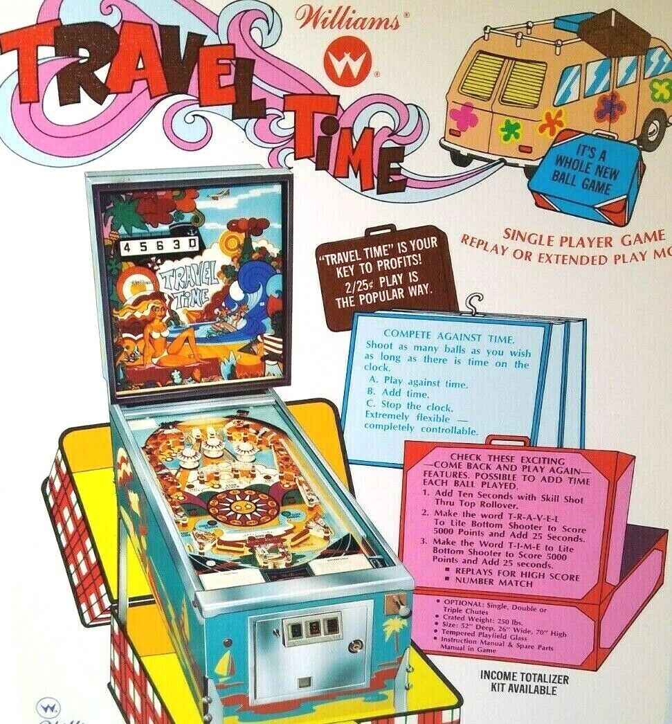 Travel Time Pinball Flyer 1973 Original NOS Vintage Retro Game Art 8.5\