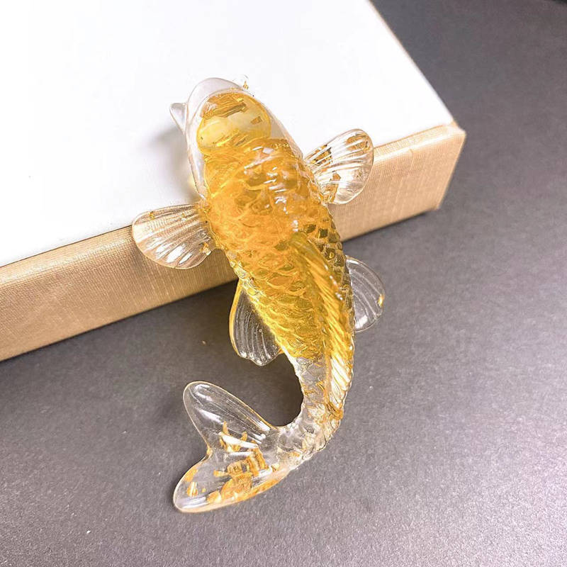 Natural Citrine Koi Quartz Crystal Fish Gravel Drop Glue Lucky Fancy Carp Decor