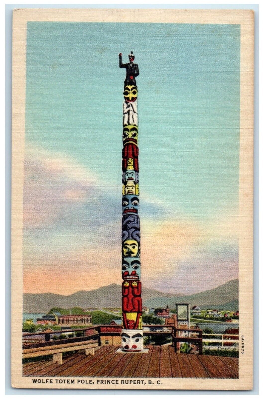 c1930's Wolfe Totem Pole Prince Rupert British Columbia Canada Vintage Postcard