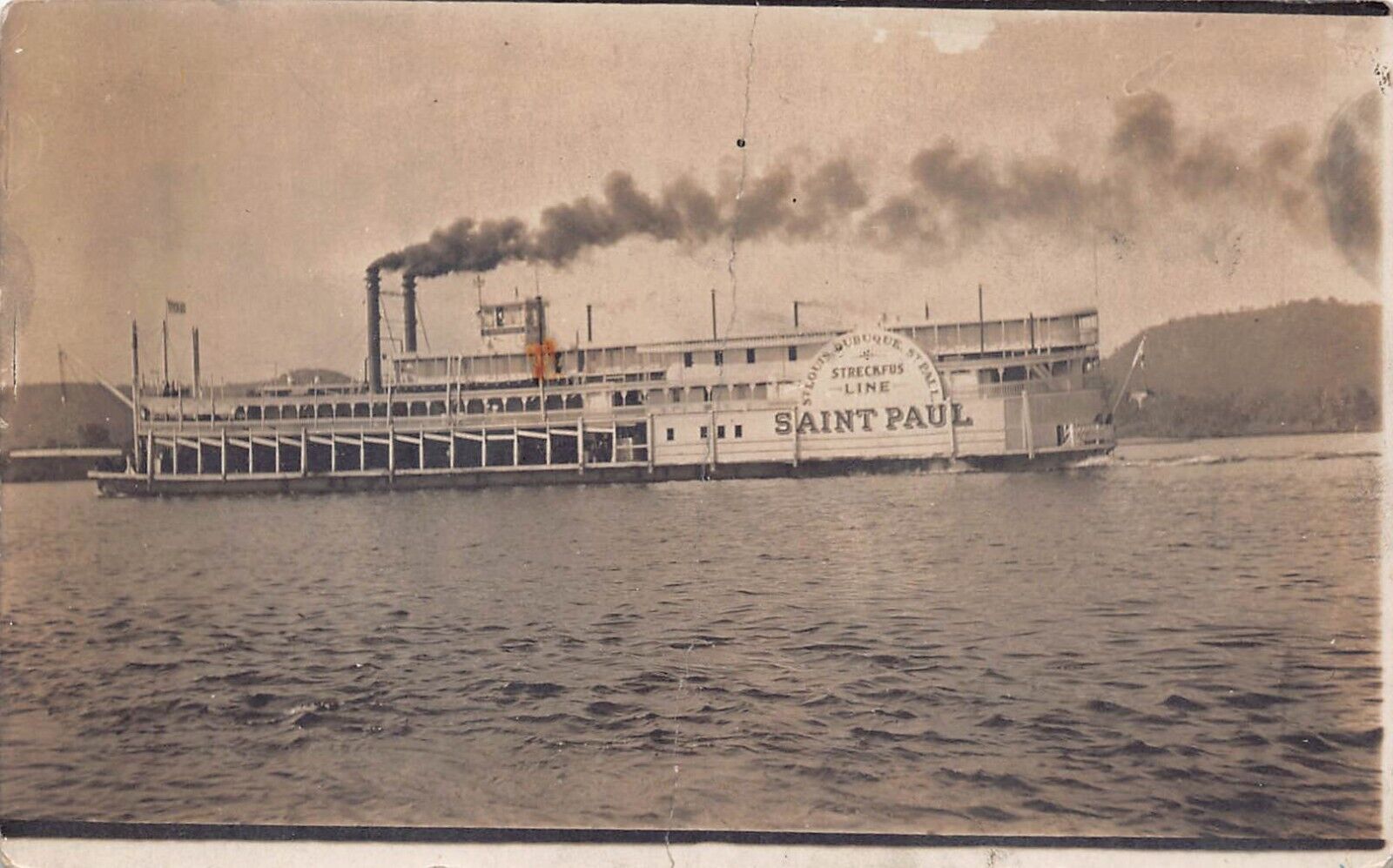 RPPC Saint Paul Streckfus Line Steamer St Louis MO Harbor Photo Vtg Postcard C44
