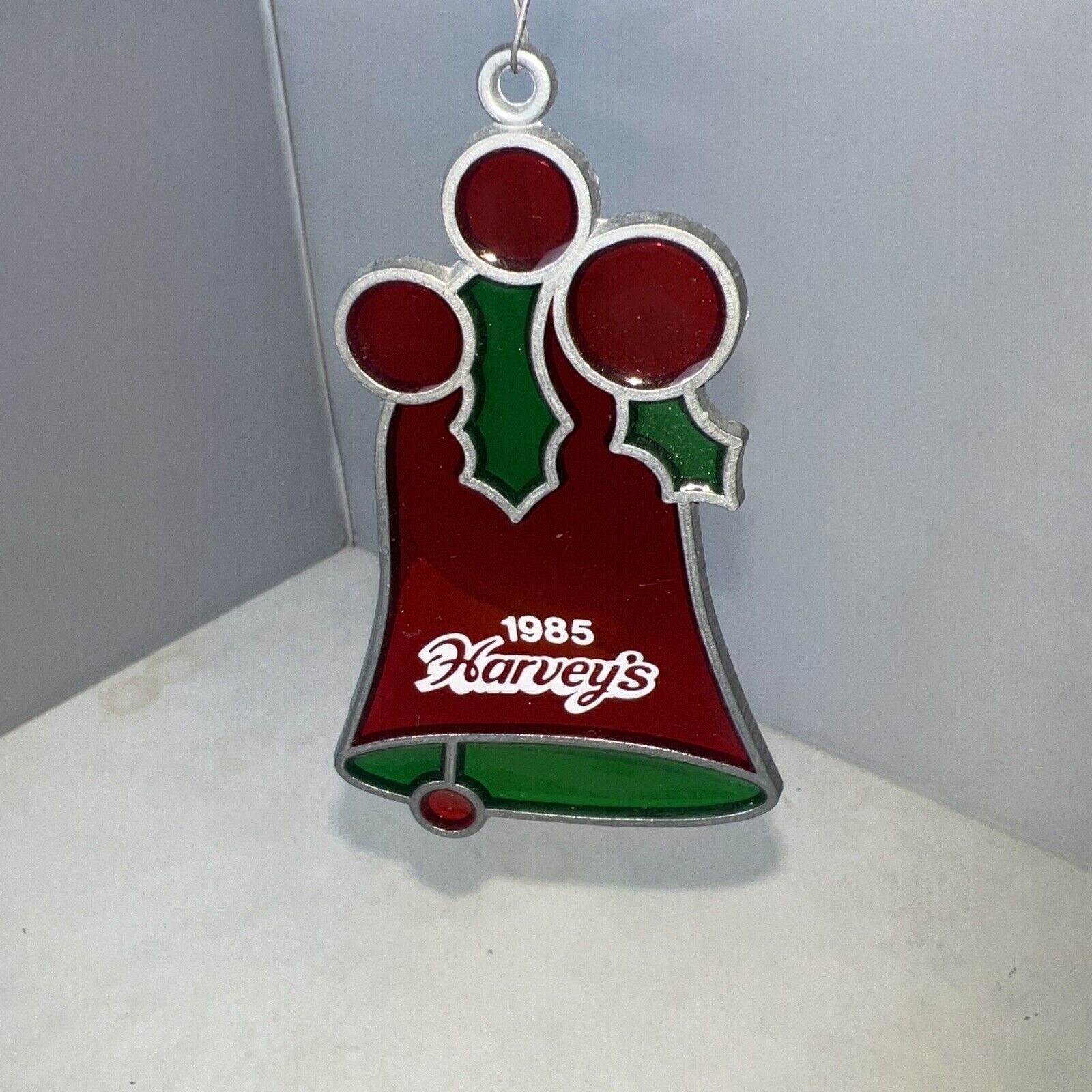 Vintage 1985 1980\'s Harvey\'s Casino Acrylic Stained Glass Christmas Ornament