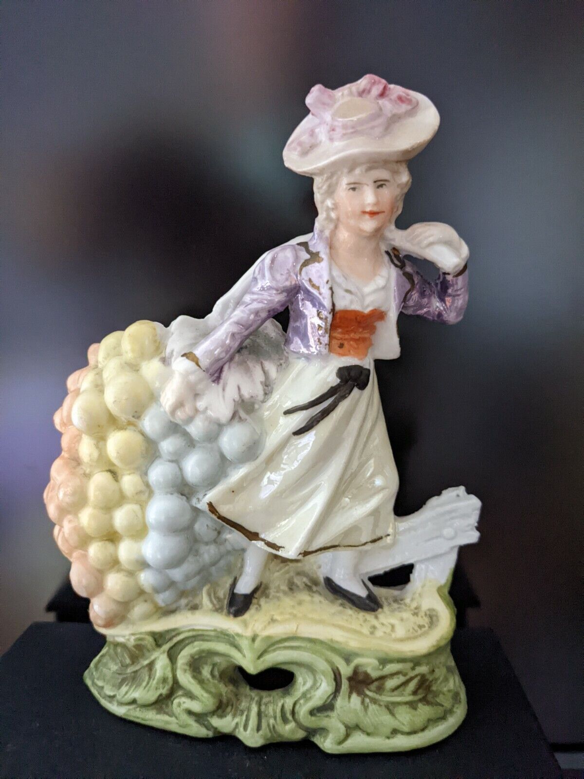 19th c Antique Unger Schneider Cie German Glazed Porcelain Figural Grapes Vase